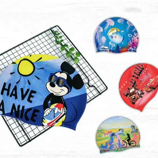 Erwachsene Junior Swim Hat Customized Printing Swim Cap Jungen Mädchen Silikon Swim Caps